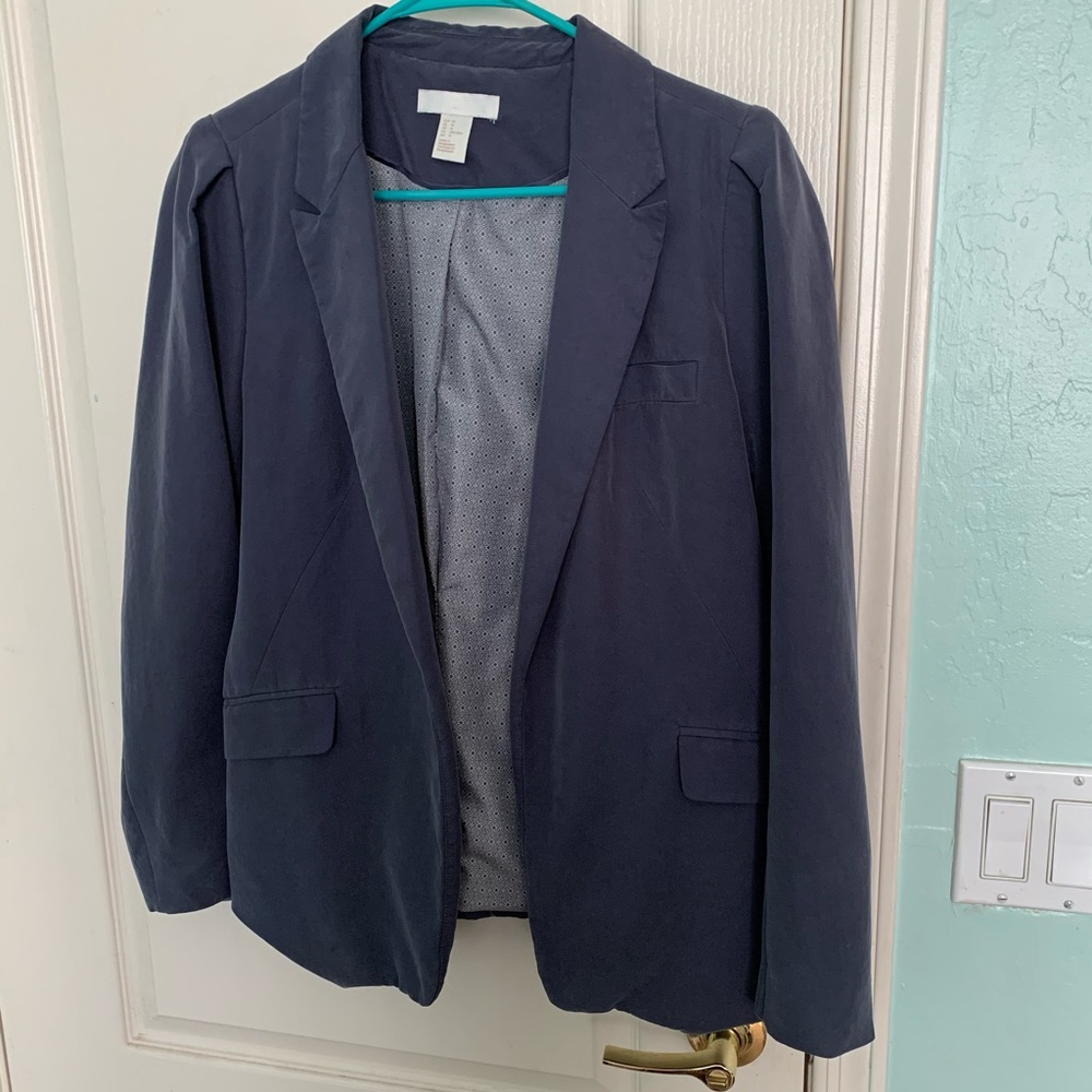 H&M Grey Blue Blazer with Geometric Lining